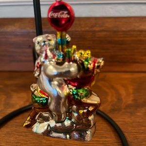 Coca Cola Holiday Bear on Reindeer Christmas Ornament